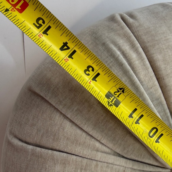 15" Round Tufted Accent Pillow Floor Cushion Neutral Soft Velvet, Cream Color - Picture 4 of 7